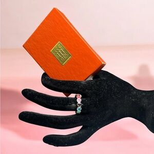 James Avery 925 Silver Enamel Multi Colors Connected Hearts Ring Size 7.25”